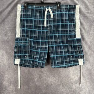 Vtg Nike Sportswear Mens 2XL XXL Gray Plaid Swim Cargo Board Shorts Trunks Y2K